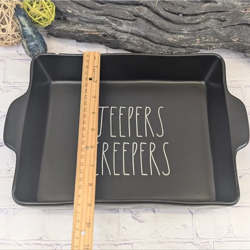 Rae Dunn JEEPERS CREEPERS Black Ceramic Casserole Baking Dish